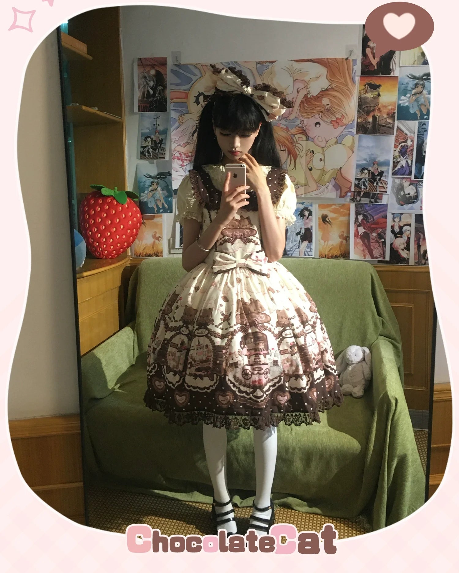 Chocolate Cat - Kawaii Lolita JSK, Cat & Chocolate Print
