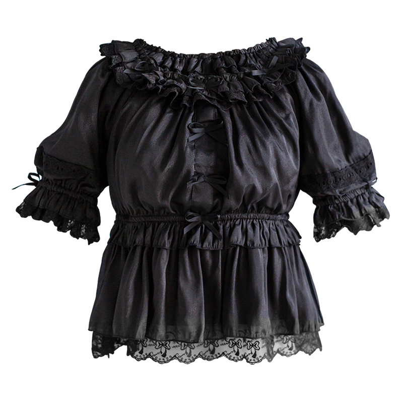 OCELOT - Sweet Lace Lolita Blouse Double-Wear Short Sleeves Shirt S Black