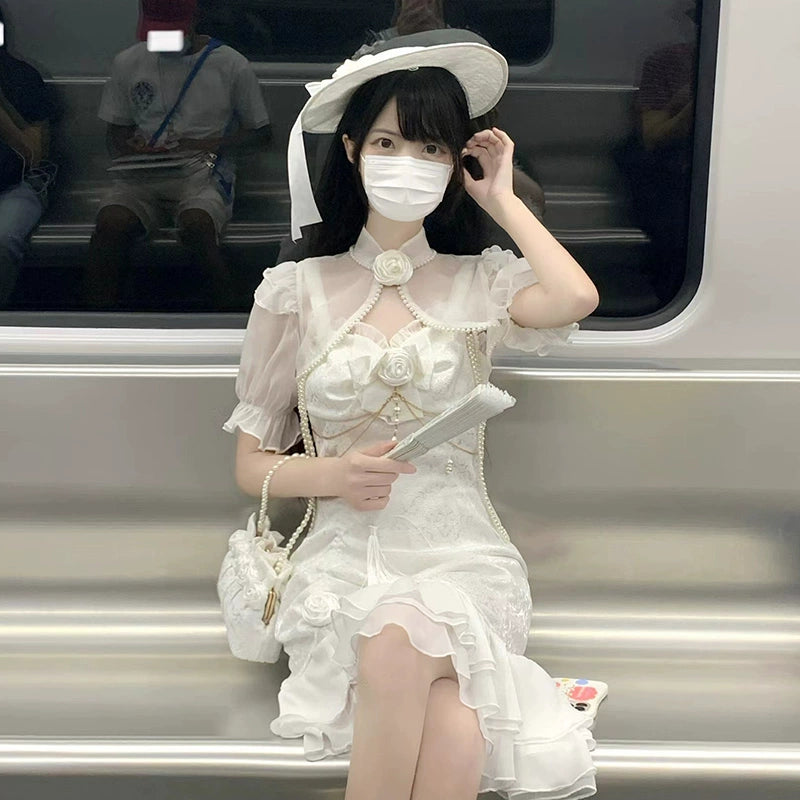 (BFM)Melonshow~Chinese Style Lolita Dress~Camellia 2.0 Cheongsam Mermaid JSK (2XL L M S XL / white) 31826:371542