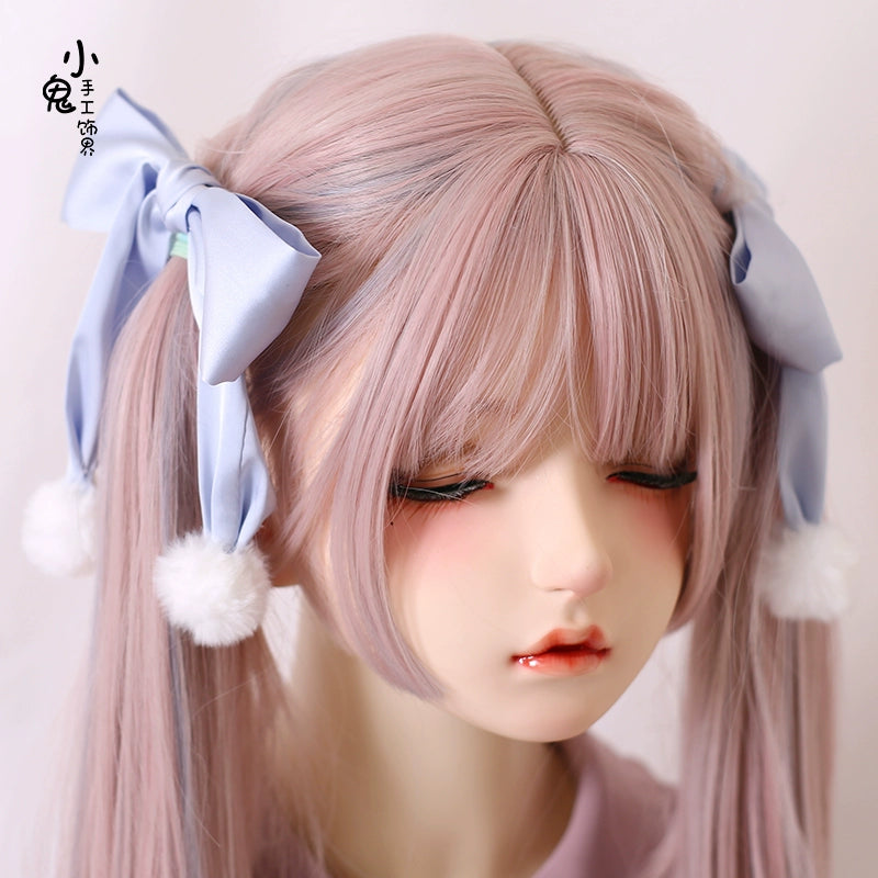 Xiaogui~Sweet Lolita Bow Hair Clips Multicolors a pair of light blue hair clips  