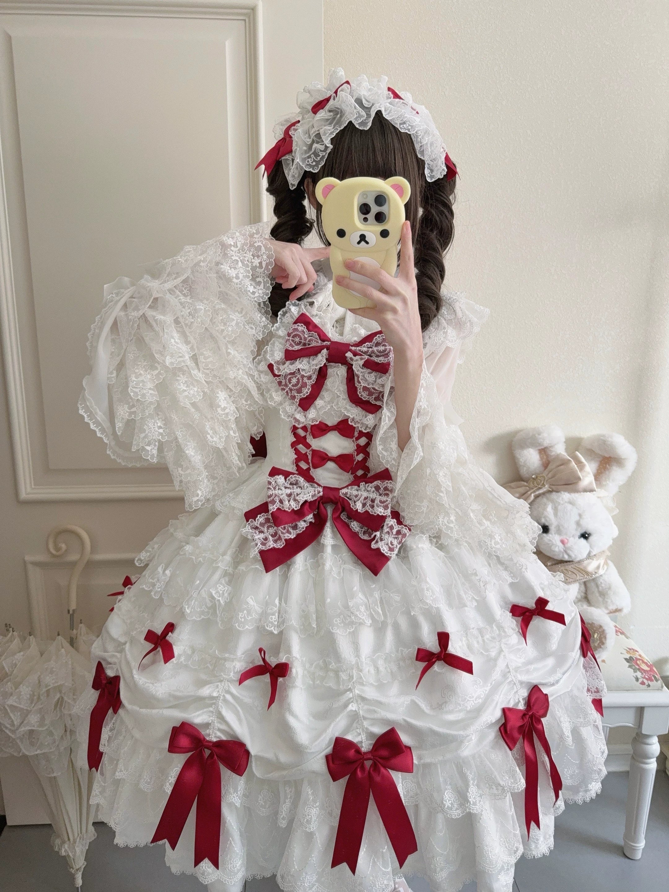 Satin Gift Box - Sweet Lolita JSK Dress, Bows and Layered Lace