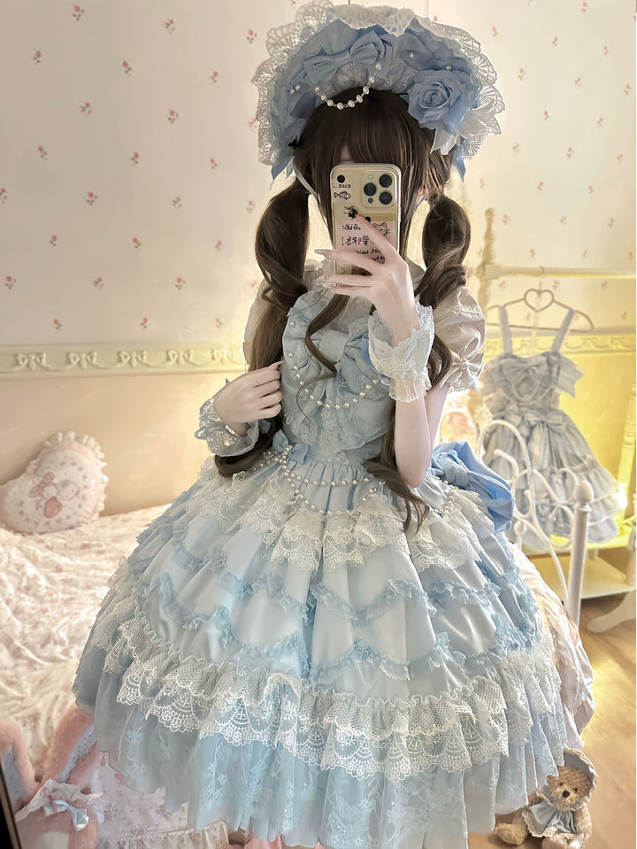 Mengfuzi~Showa Doll~Old School Lolita JSK Dress Tiered Skirt