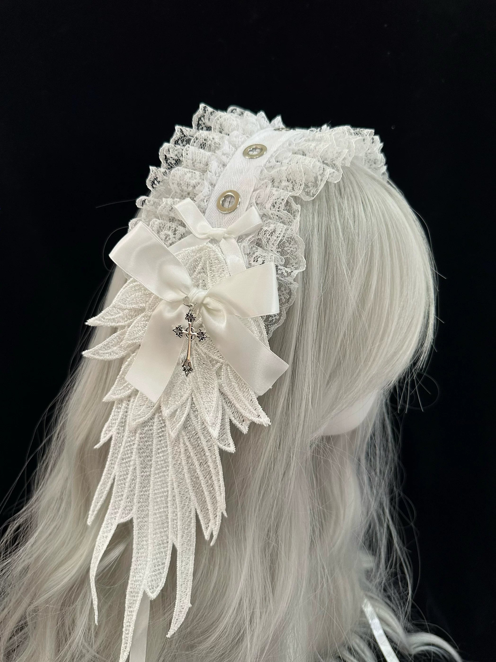 Lace Gothic Lolita Hairband, Feather Decoration White Feather Hairband