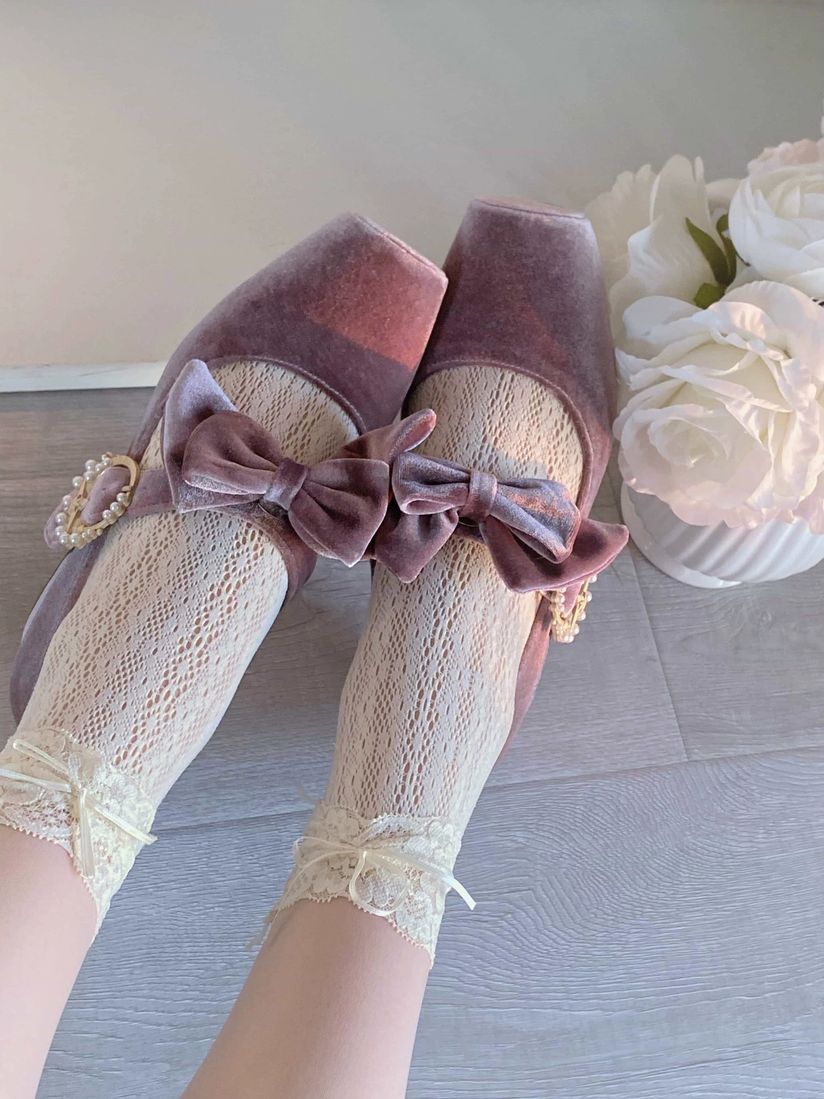 Pure tea for dream~Angel Velvet~Sweet Lolita Shoes Mid-heel Velvet Shoes 32816:394188