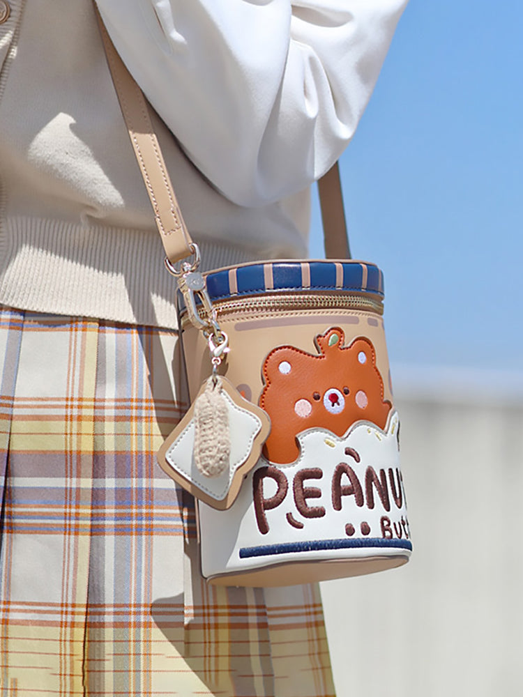 Milk Tea Bear~Bear Peanut Butter~Kawaii Lolita Embroidered Bucket Crossbody Bag bear peanut butter  