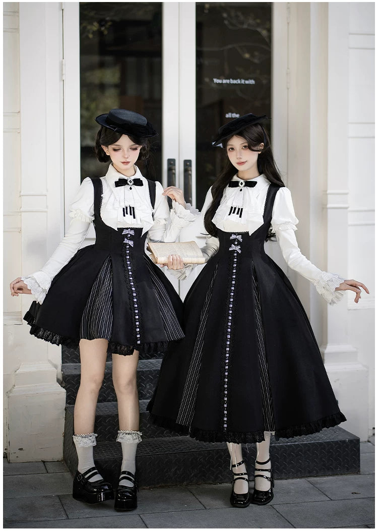 Monochrome Sonata - Classic Lolita Bust-supporting JSK Set, Piano Inspired