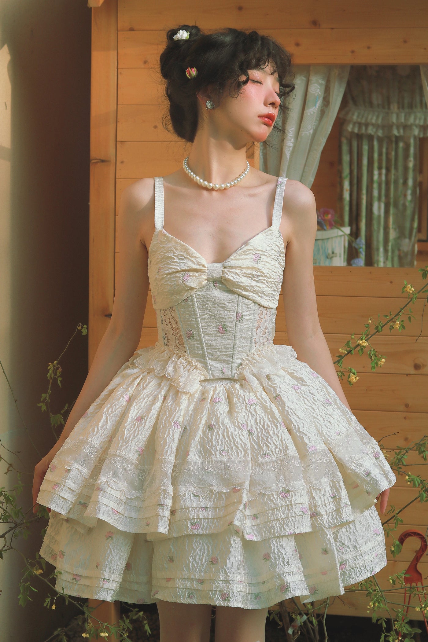 Airfreeing~White Gardenia~Classical Lolita Skirt Embossed Fabric Skirt Suit skirt S floral print