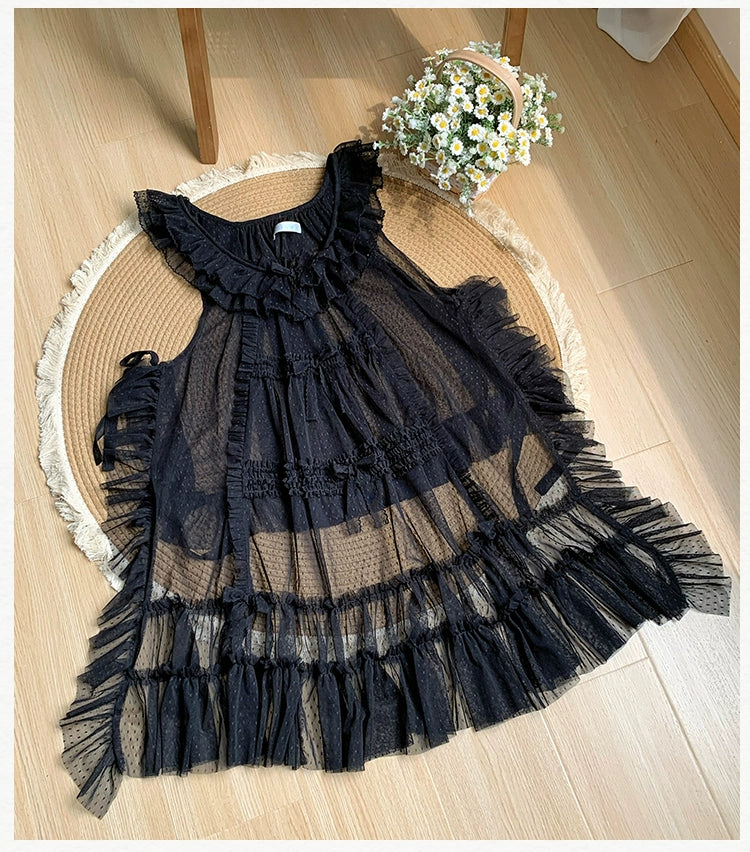With PUJI~Letters and Poetry~Classic Lolita Tulle Over-Skirt for Summer