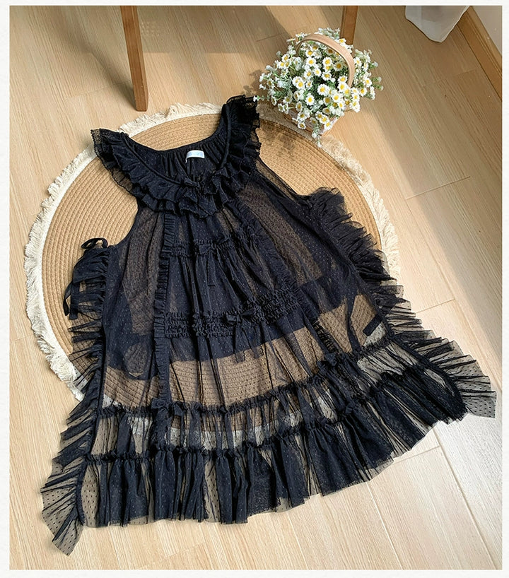 With PUJI~Letters and Poetry~Classic Lolita Tulle Over-Skirt for Summer