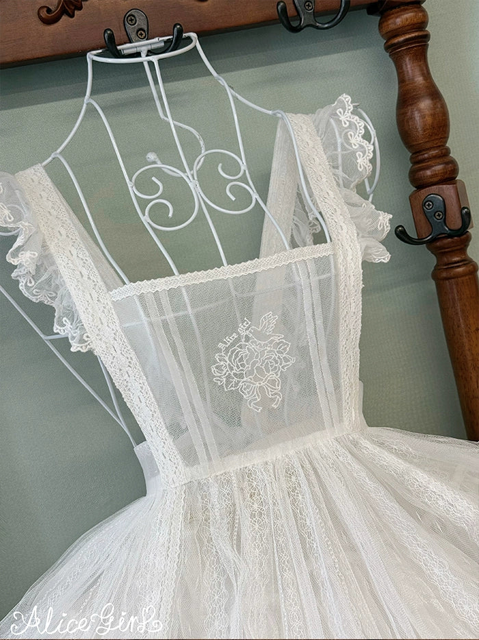 Alice Girl~Elegant Lolita Embroidered Apron with Adjustable Strap 42988:761085