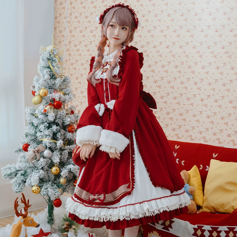 OCELOT~Sweet Lolita Red Cloak and Bag Christmas S headband and op 