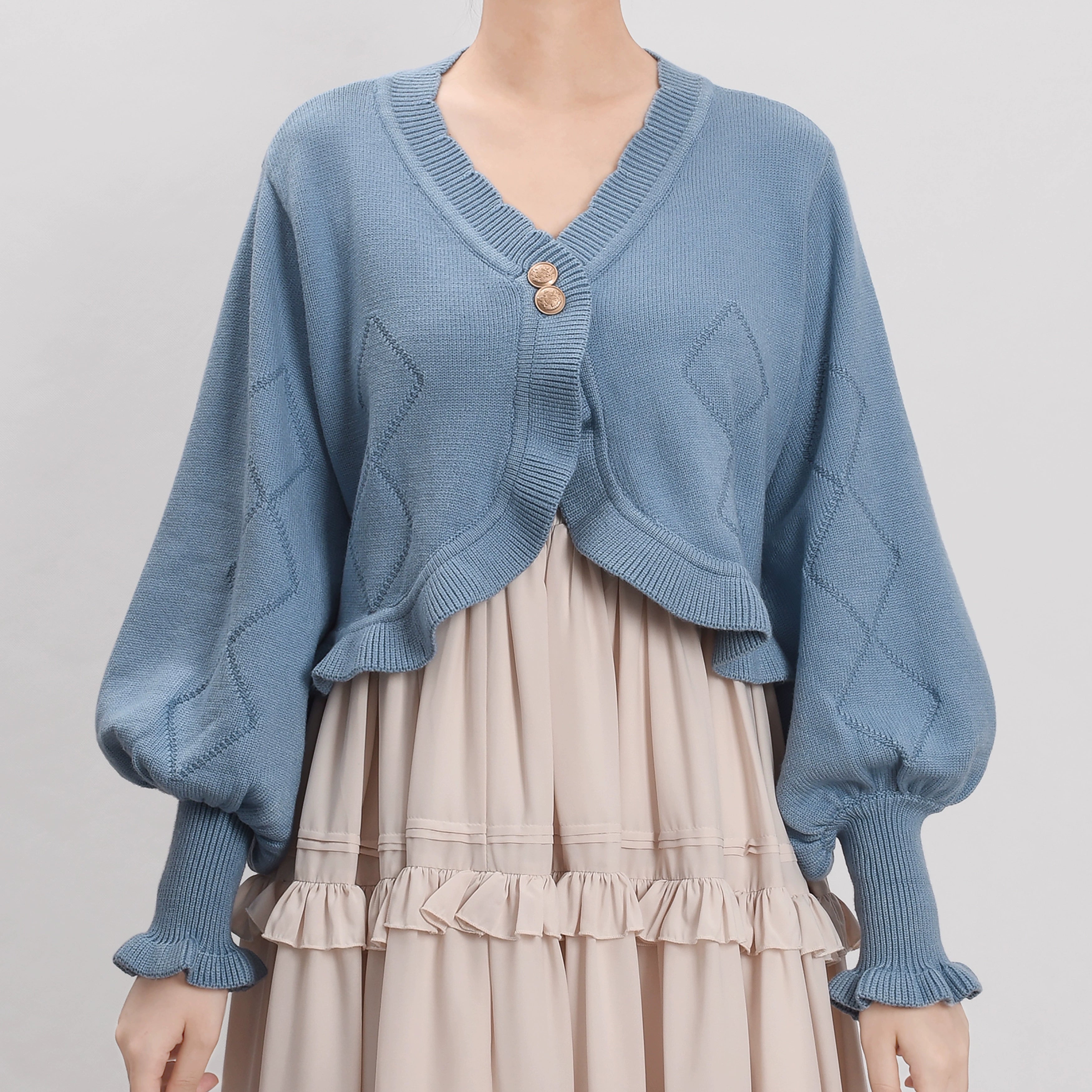 MIST - Cookie - Vintage Lolita Cardigan Short Sweater Multicolors S dark blue