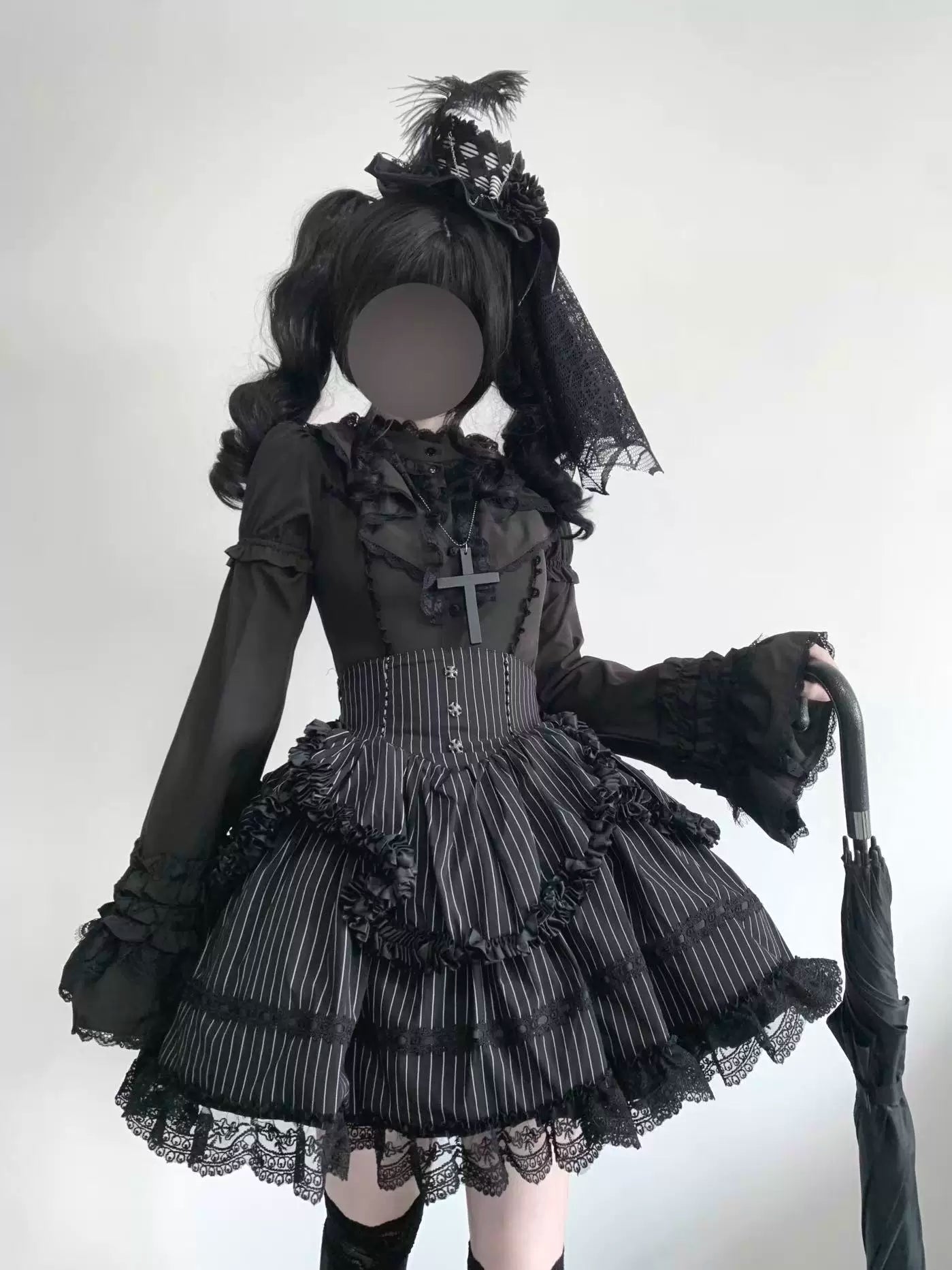 Gothic Lolita Shirt, Detachable Flared Sleeves 44490:813219