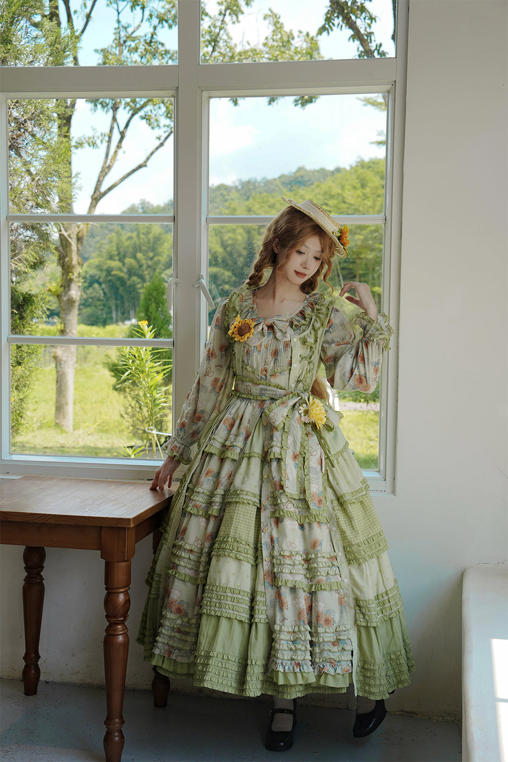 Miss Point~Garden Sunflower~Country Lolita JSK Five-Tiered Open Front Dress 42509:742448