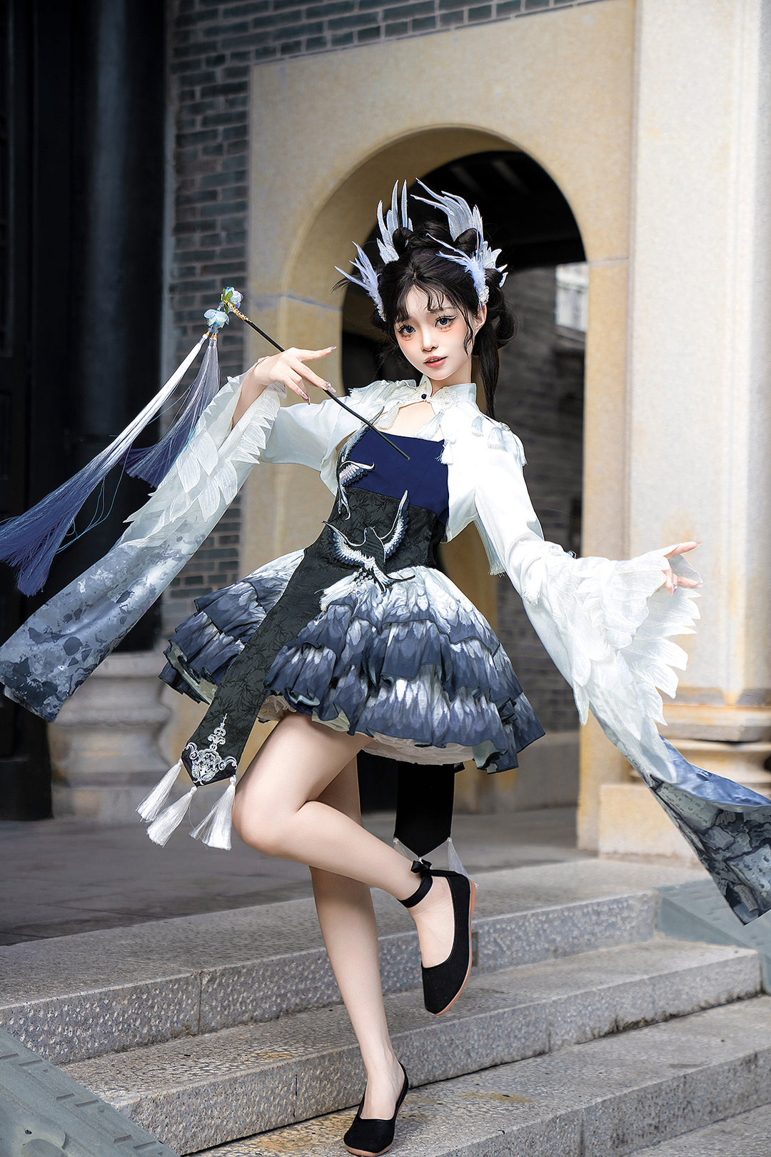 Letters from Unknown Star~Blue Feather Sparrow~Qi Lolita JSK Set with Bolero