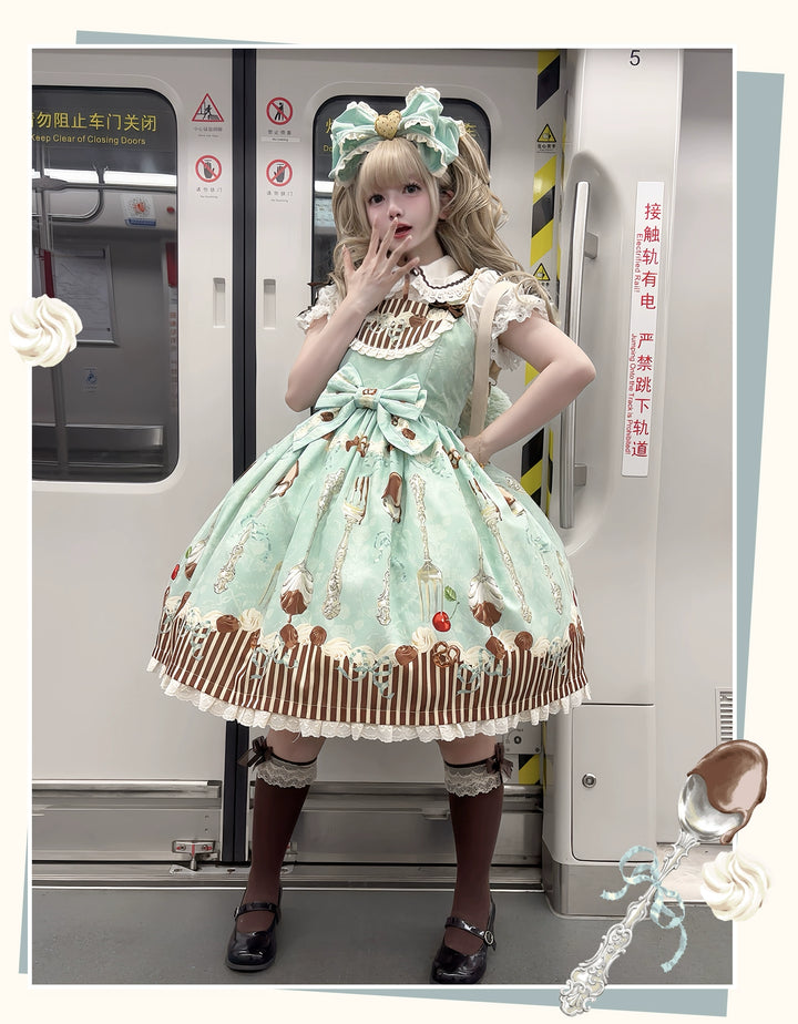 Sweet Dream Sheep~Sweet Dessert~Green Lolita Jumper Dress Lolita Headwear