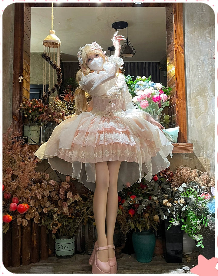 ZhiJinYuan~Tears of the Rose~Sweet Lolita JSK Mini Lolita Ballet Short Dress