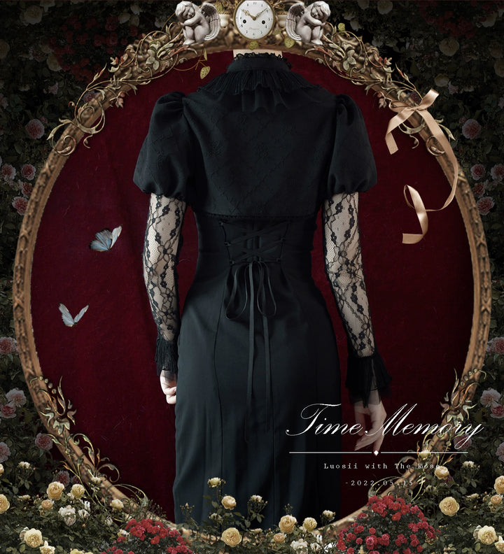 Time Memory~Petite Rose~Classic Lolita Bolero with Lace Sleeves Black Regular Version S