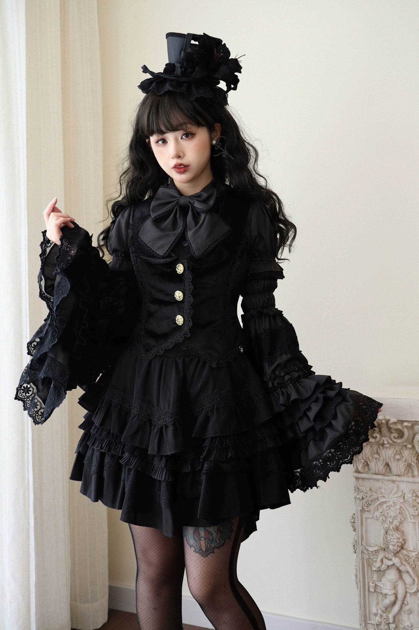 Nn Star~Coconut Crisp Stars~Gothic Lolita Shirt Black Blouse Hime Sleeve   