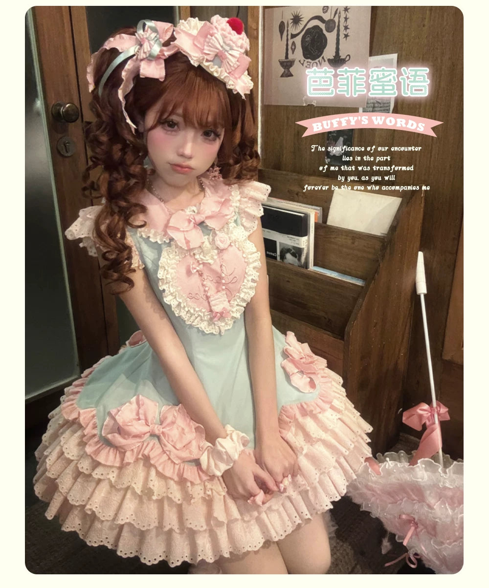 Bafei Honey Words - Sweet Lolita Embroidery JSK Dress, Tiered Hem