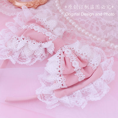 (BFM)Sakura House~Sweet Lolita Headband Lace Triple Bow KC   