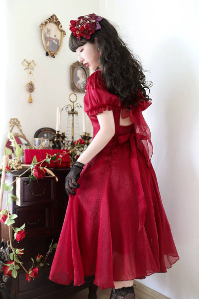 Cyan~Love Wormwood~Elegant Lolita Dress Multicolors backless and waistless 2XL burgundy