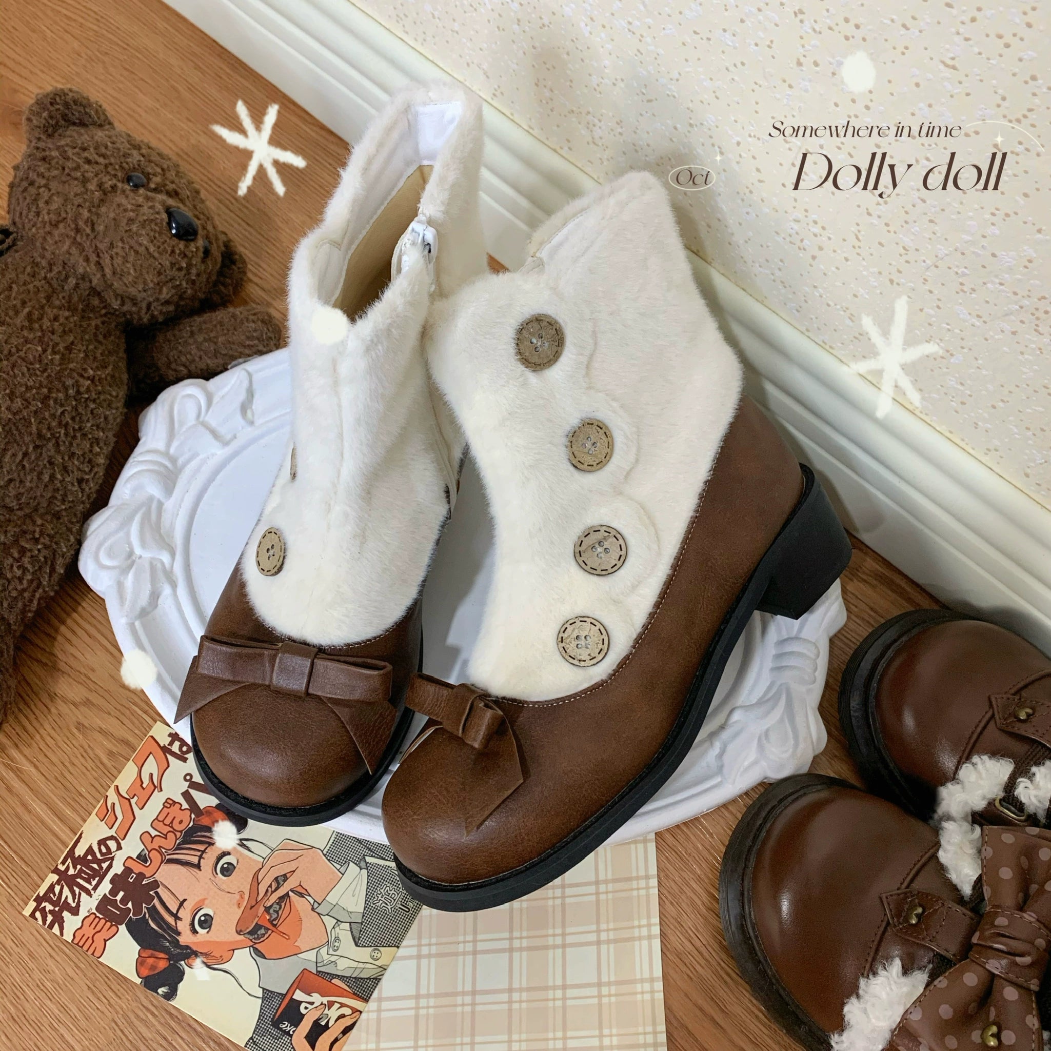 Dolly Doll~Winter Lolita Boots Fur Mary Jane Lolita Low Heel Shoes 32674:403386