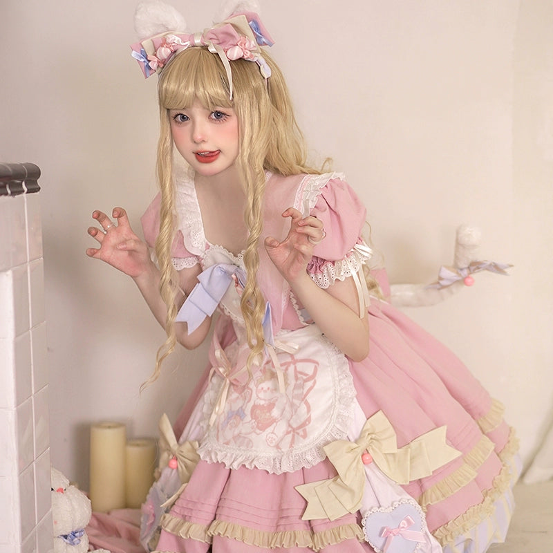 OCELOT~Sweet Lolita Pink Cat Tail OP Dress Set   