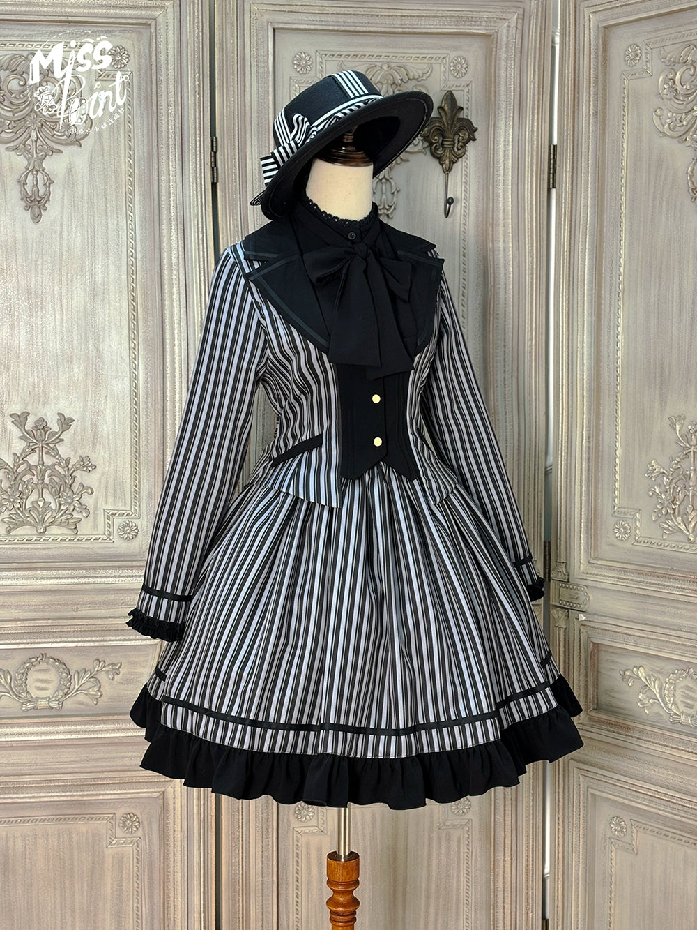 Miss Point~Classical Chocolate~Classic Lolita Jacket Elegant Striped Short Outwear 40812:676526