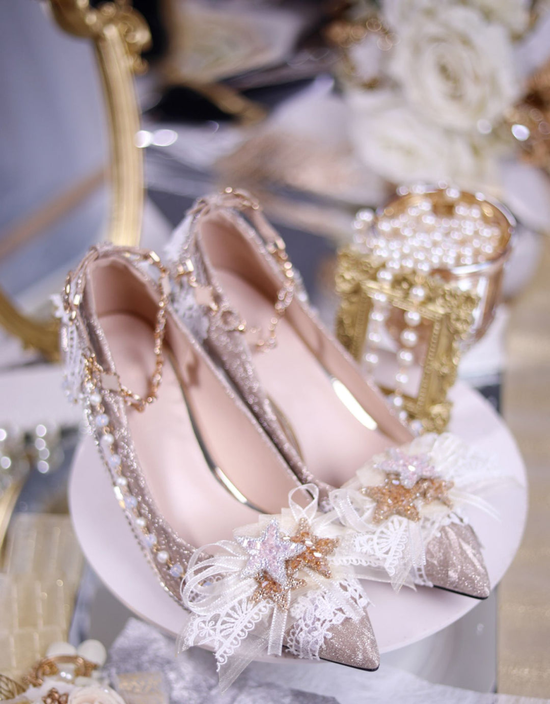 Sky Rabbit~Elegant Wedding Lolita Golden High Heel Shoes   