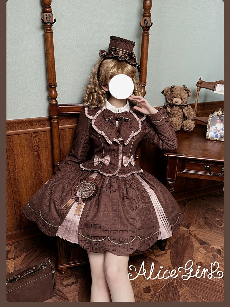 Alice Girl - Bear Chocolate Slab - Classic Lolita Slim Fit Jacket Coat, Lapel Collar 44310:803955