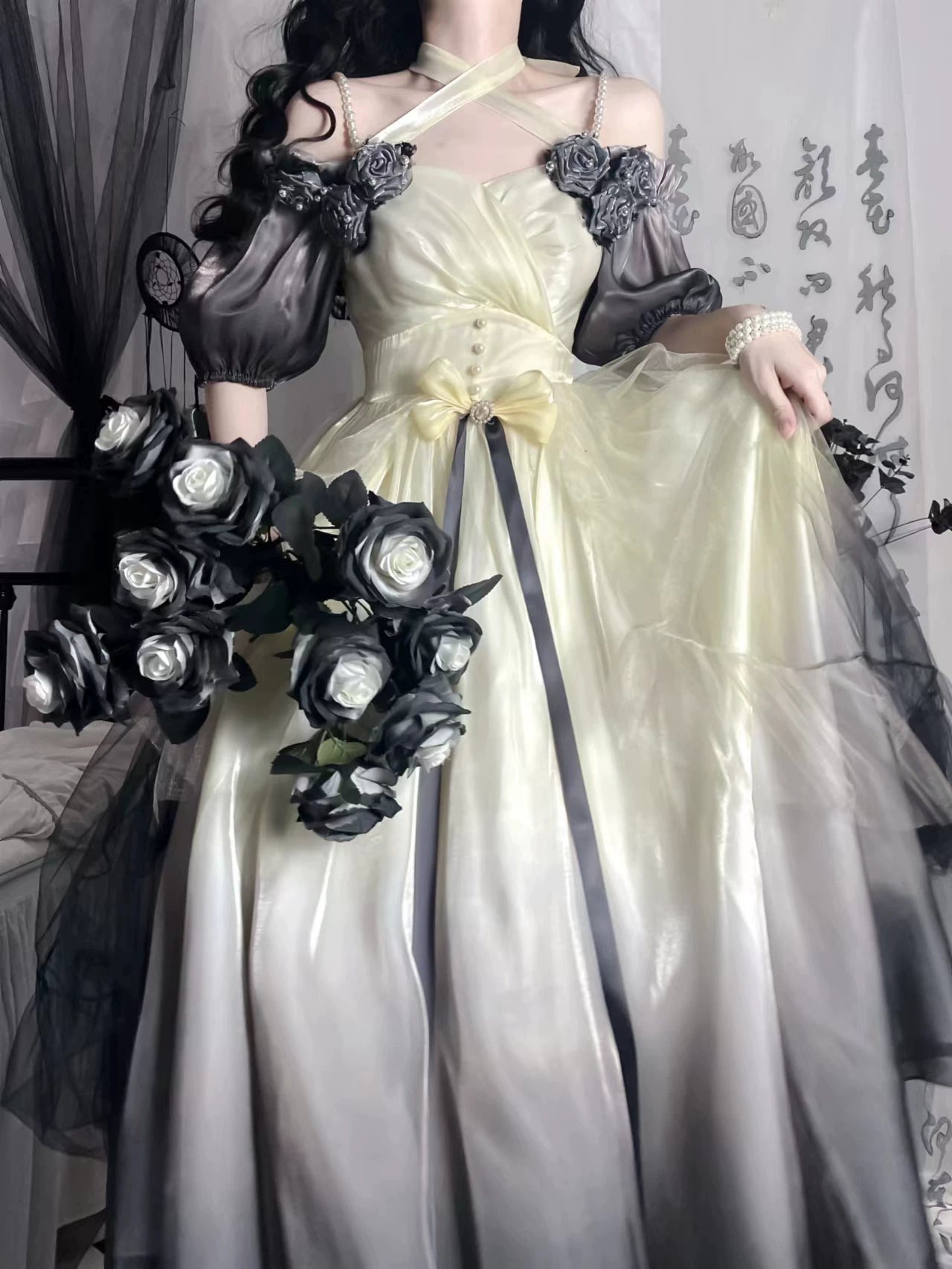 Fairy Lolita Accessories, Bow Trailing & Halter Strap Ink Wash Gradient - Halter Strap Only One Size