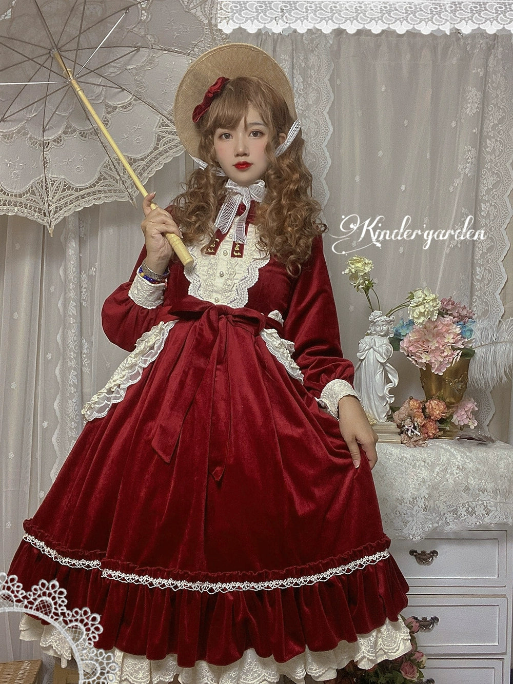 (BFM)Miss Point~Customized Lolita Dress Vintage Elegant Velvet OP Dress 32520:391684