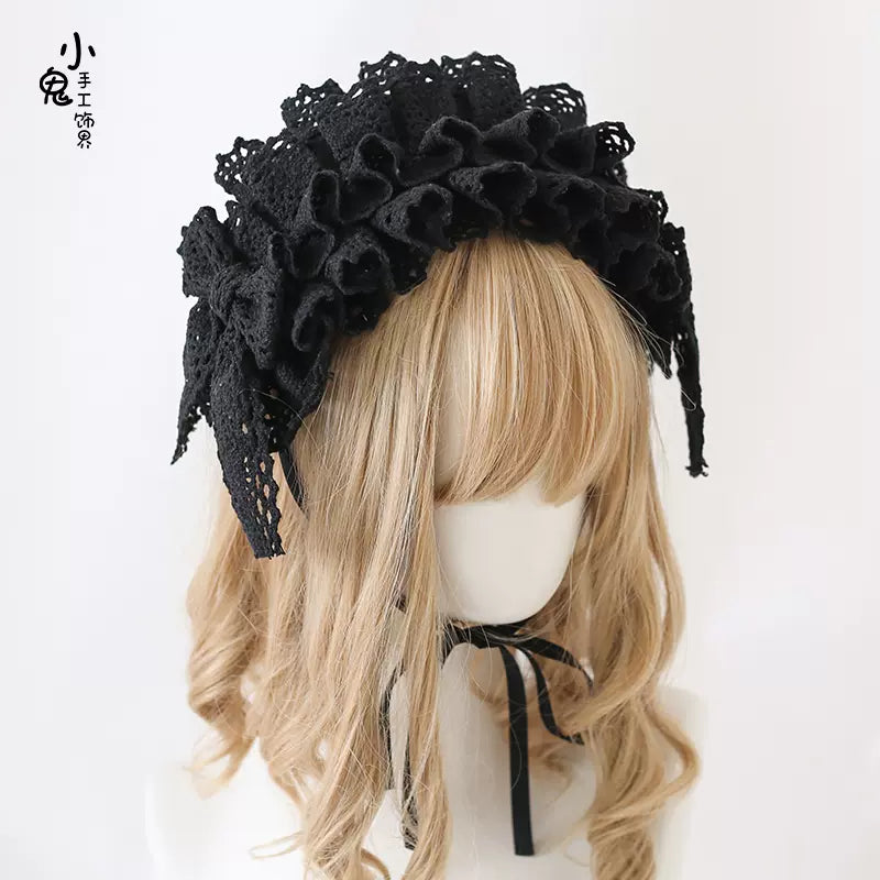 Xiaogui - Sweet Lolita Lace Headdress Cotton version - black