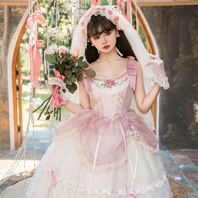Flower and Pearl Box~Silk Ballet~Wedding Lolita Pink Bridal JSK Set   