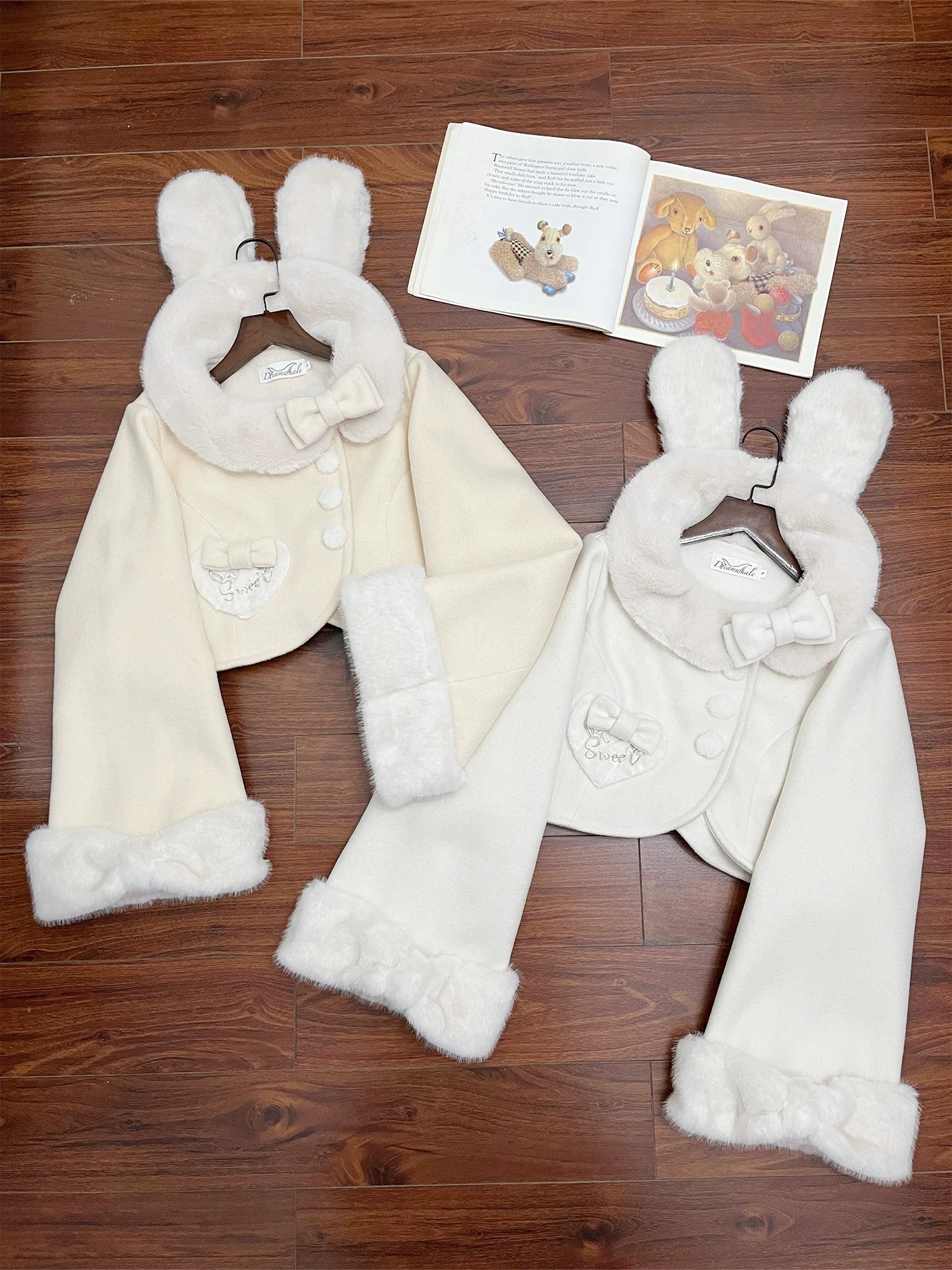 Rabbit Heart Knot - Sweet Lolita Winter Short Coat, Detachable Bunny-Ear Collar 45891:866876