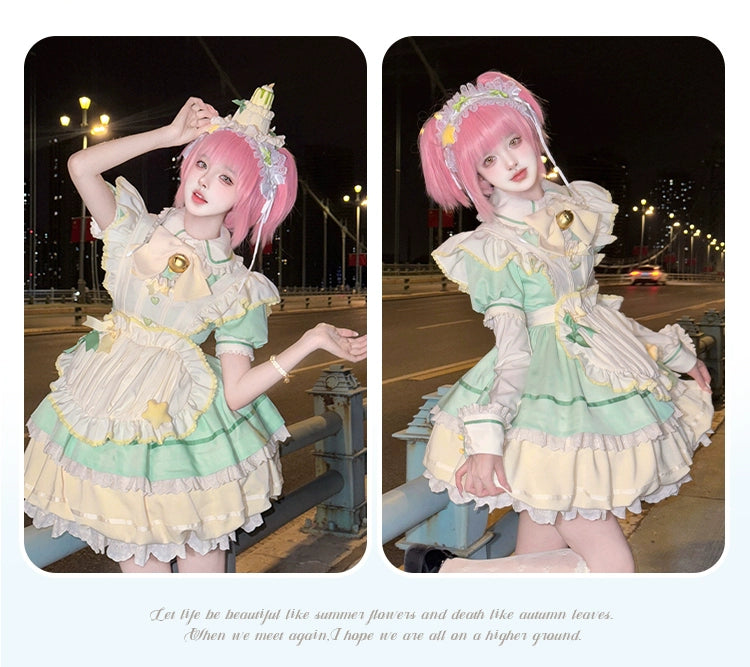 Sakurahime~Berry Bubble~Kawaii Lolita OP Tiered Ruffles Apron Lolita Dress 41462:700366