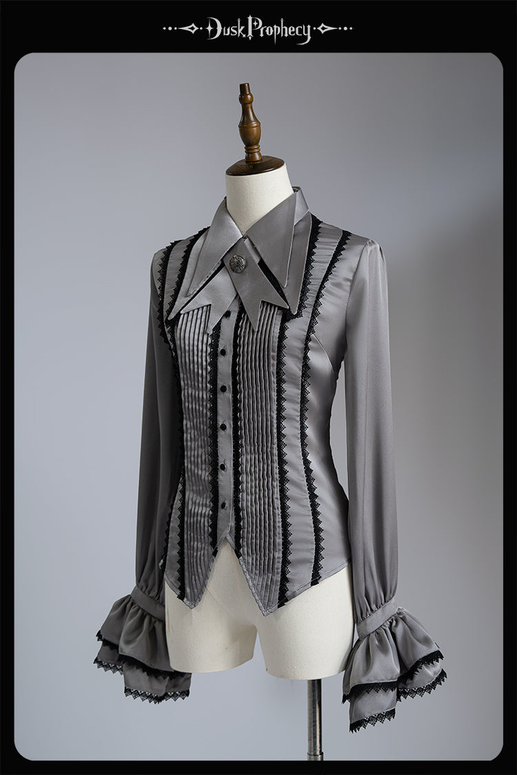 DuskProphecy - Coccyx - Elegant Lolita Shirt Tailored Cut Blouse XS gray (with matching bow tie)