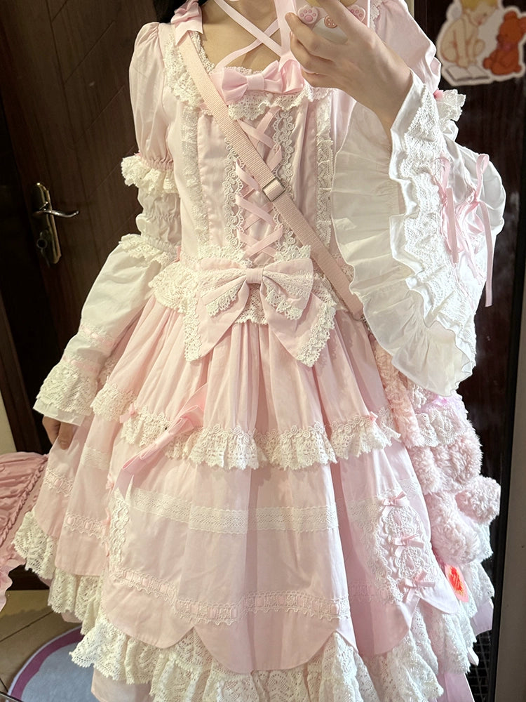 AerialCat~Cream Petal~Old School Lolita OP Dress Cotton Lolita Dress   