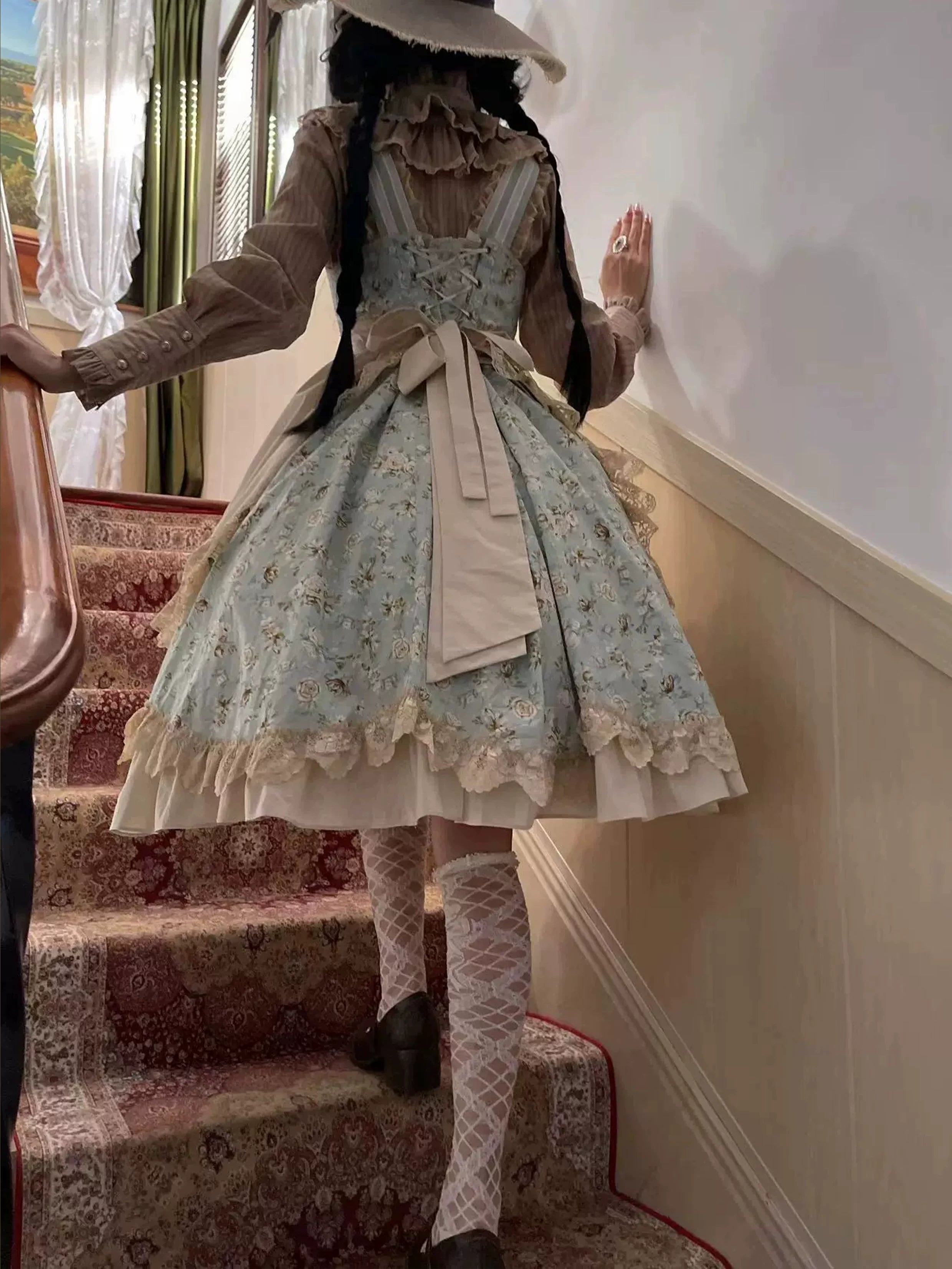 Wild Lotus Collection - Cotton Old School Lolita Dress, Floral Print 45395:850802
