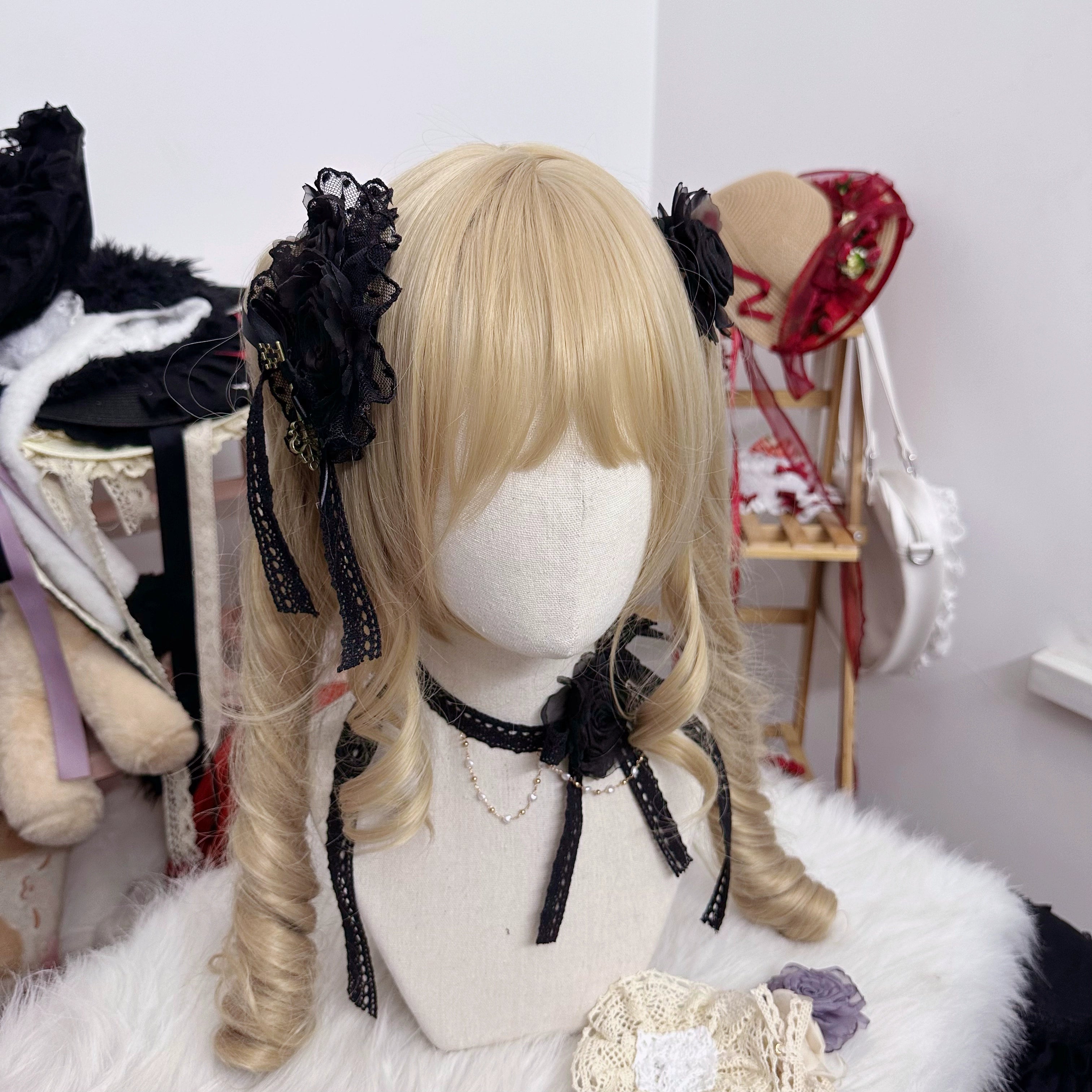 Chestnut Lolita - Elegant Lolita Rose Choker Handmade Headdress Set Multicolors