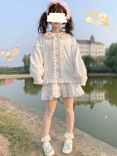 Sugar Girl~Sweet Lolita Shirt Pink White Shirt for Autumn and Winter   