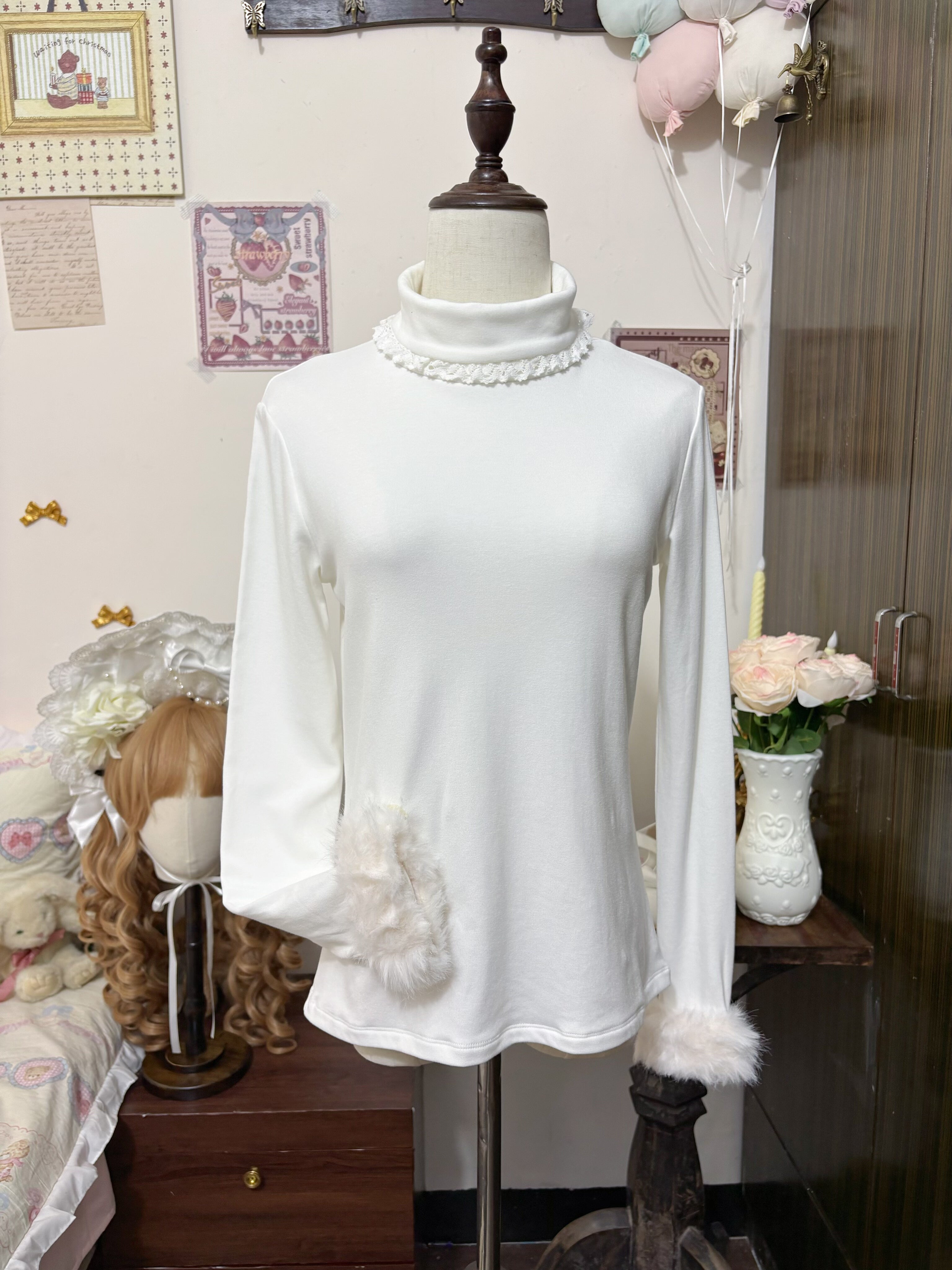 Mengfuzi - Kawaii Lolita High-neck Inner Wear, Fuzzy Cuffs 44185:798278