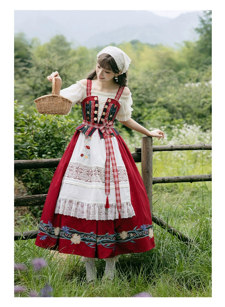 Nikki Tomorrow - Goose Pleasure - Country Lolita Red JSK Dress Apricot Shirt 38306:582486