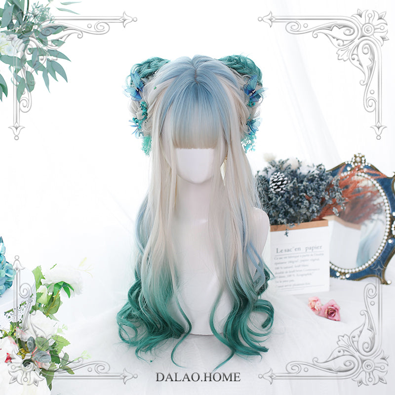 Dalao Home~Long Curly Gentle Gradient Lolita Wig twilight snow and green pine  
