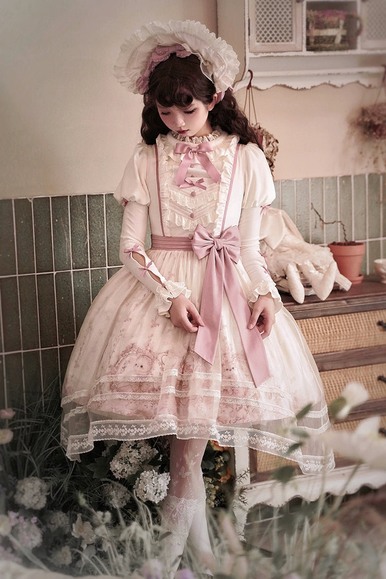 Half Sweet Lolita~Doll Garden~Sweet Lolita JSK Dress Cat Print Pink Dress Set 34862:468302