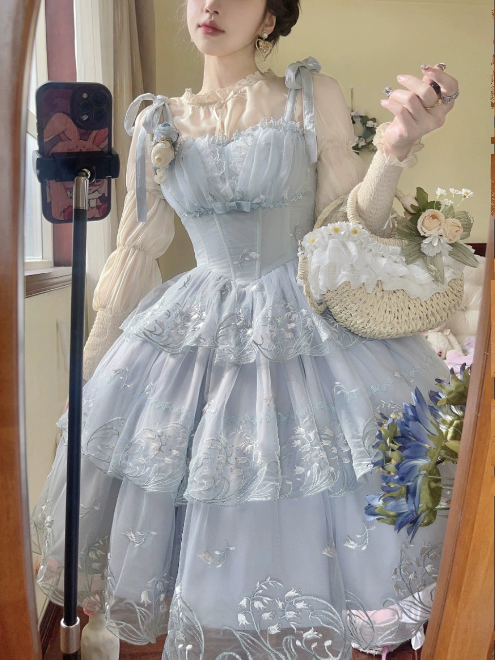 (BFM)MyuCat~Wind Whispers in Lilies~Elegant Lolita Dress Embroidered JSK   
