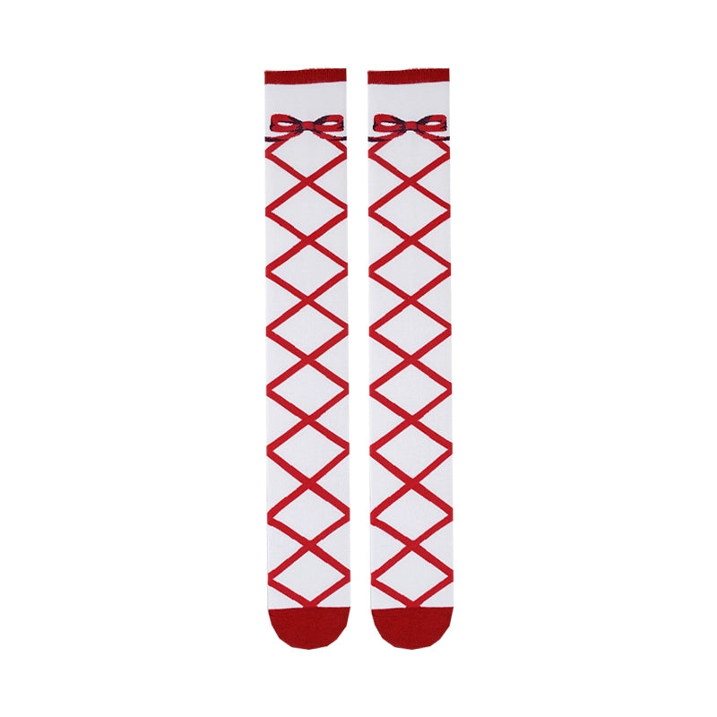 Roji Roji - Sweet Lolita Cotton Mid-Calf Socks knee-high socks red straps