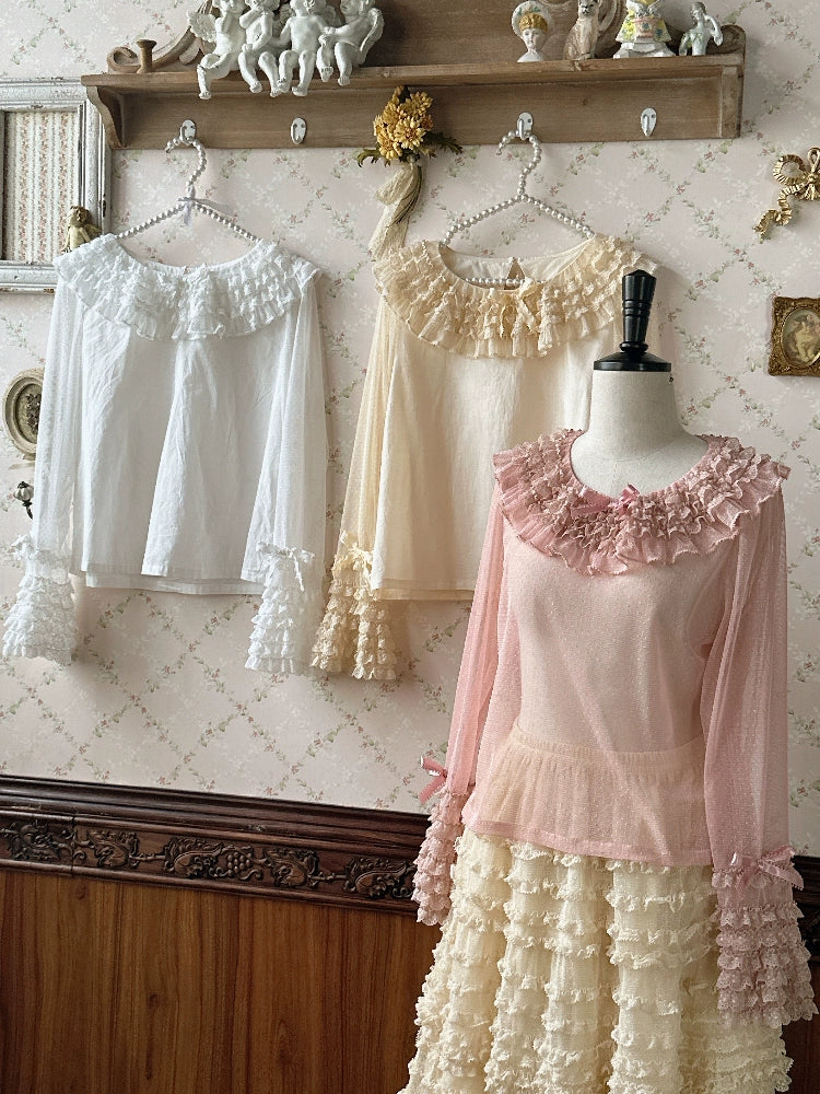 Sweet Dreamer~Antique Wall~Classic Lolita Blouse Polka Dots Tulle Shirt