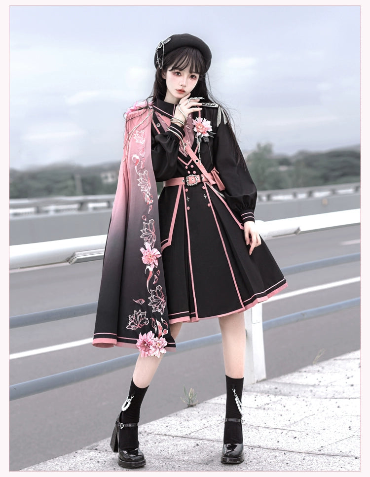 Chunlv Lolita - Dark Pink Military Lolita OP Dress Lolita Cloak